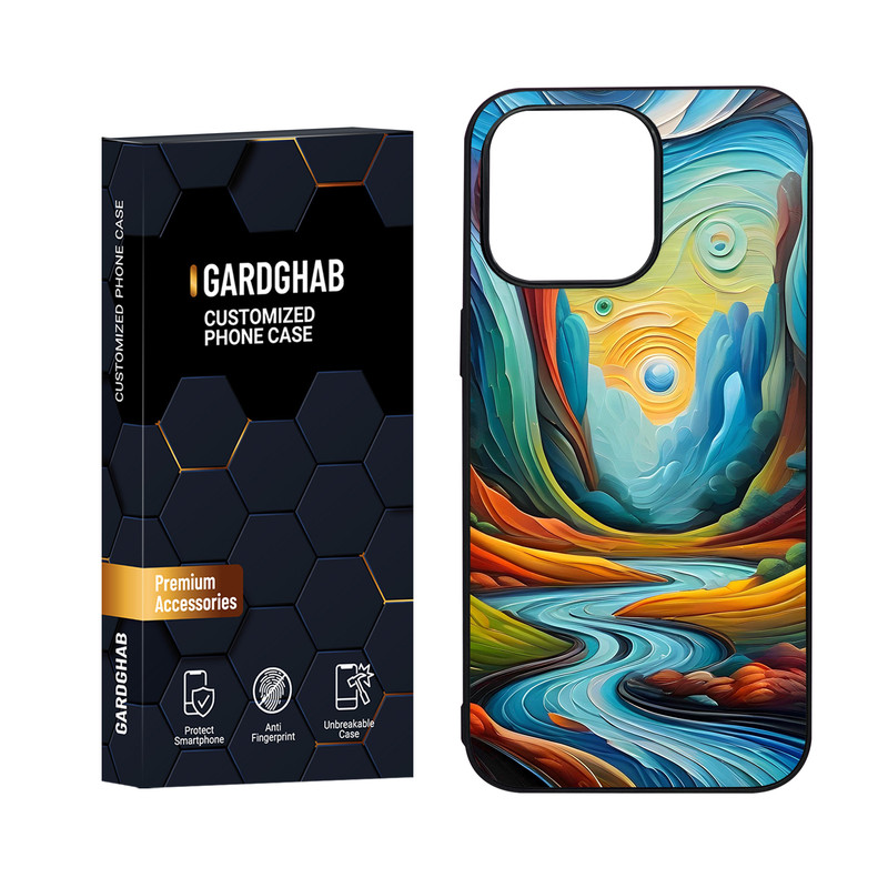 کاور گارد قاب مدل دور ژله ای پشت گلس هنری مناسب برای گوشی موبایل اپل iPhone 15 Pro Max